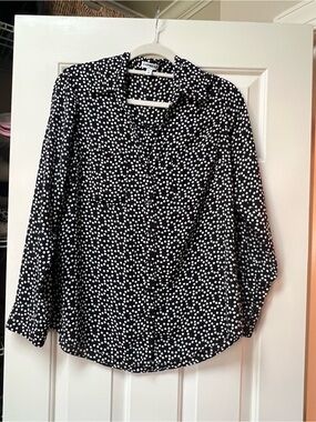 Express Black and White Polka Dot Button-Front Blouse